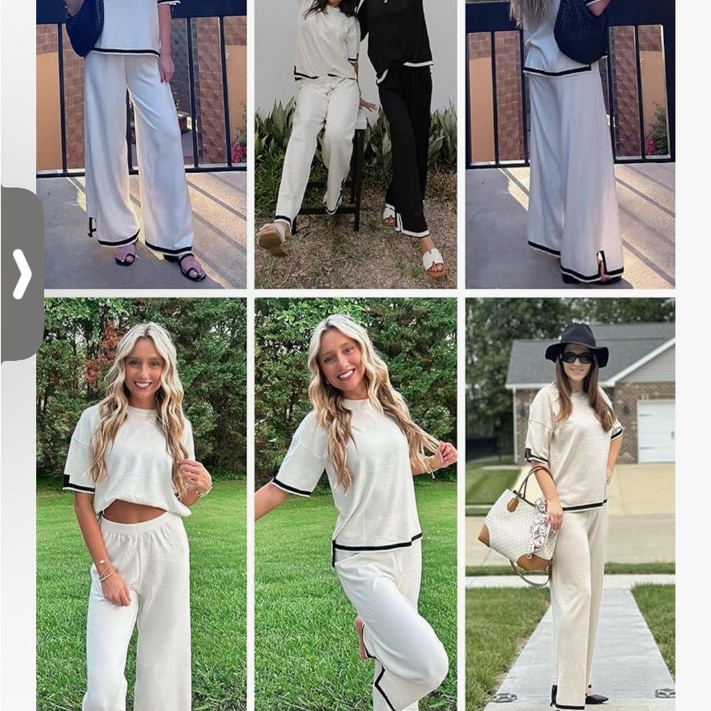 Women's Cream Wide Leg Lounge Pants set with Black Trim